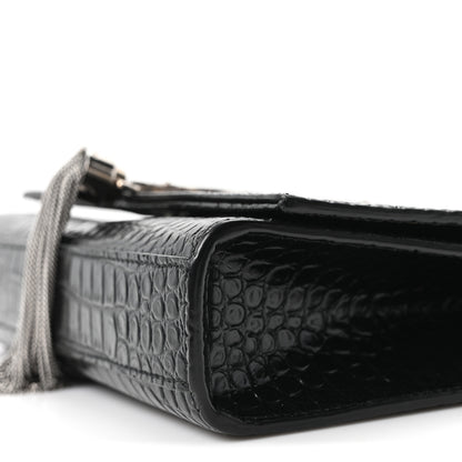Saint Laurent Calfskin Crocodile Embossed Small Classic Monogram Kate Tassel Satchel Black 9 of 9