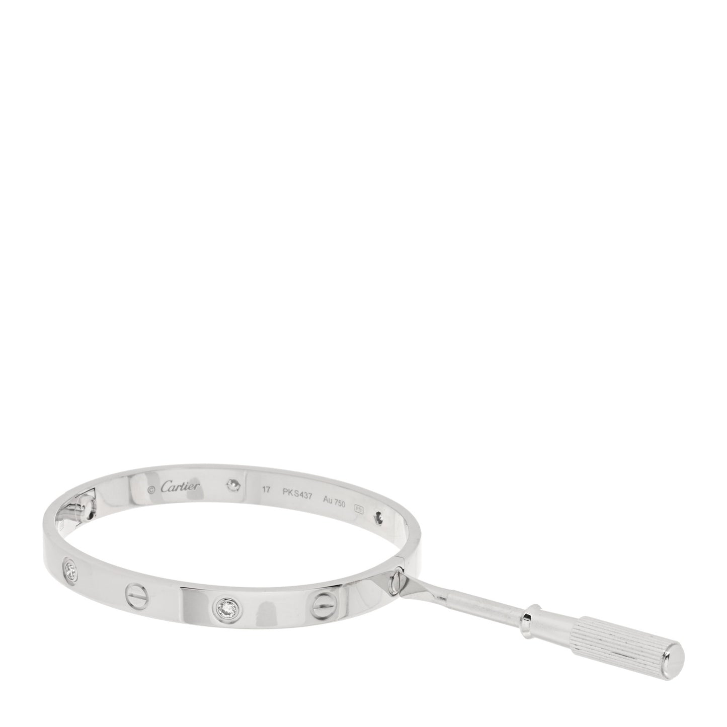 18K White Gold 4 Diamond LOVE Bracelet 17