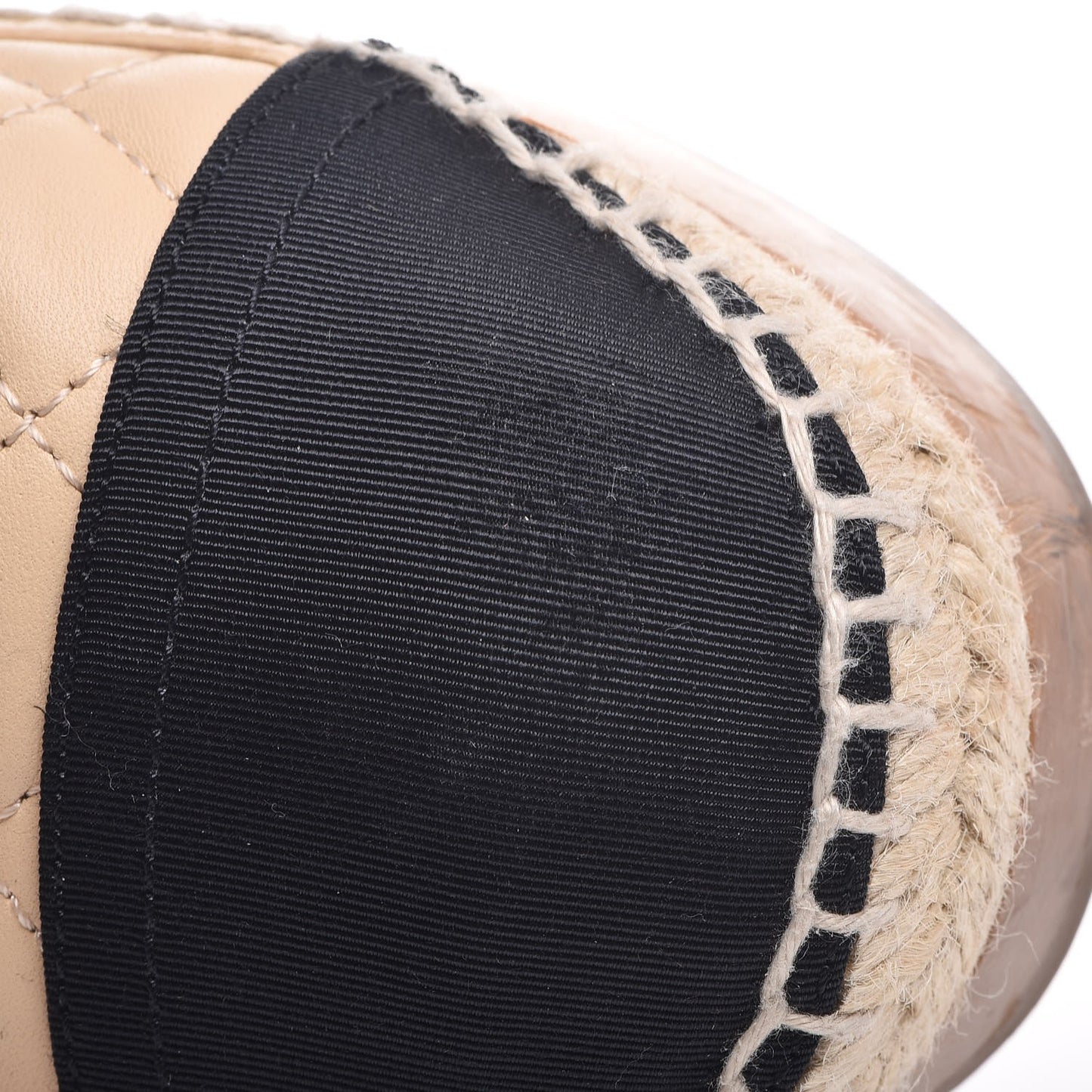 Lambskin Grosgrain Quilted CC Chain Espadrille Mules 39 Beige Black