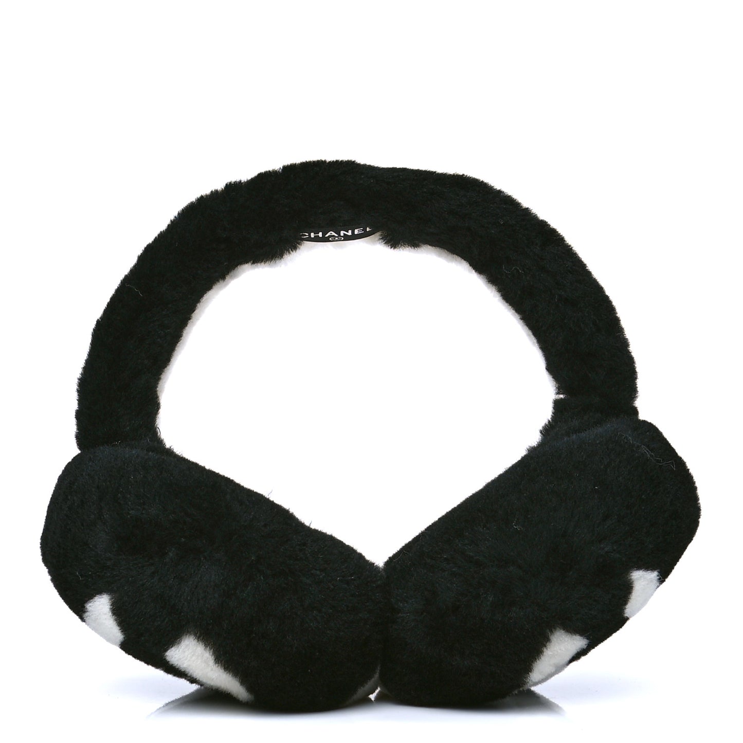 Shearling CC Bi-Color Ear Muffs White Black