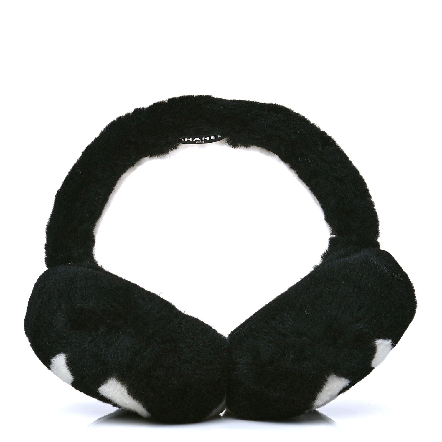 Chanel Shearling CC Ear Muffs Black White 1 of 4