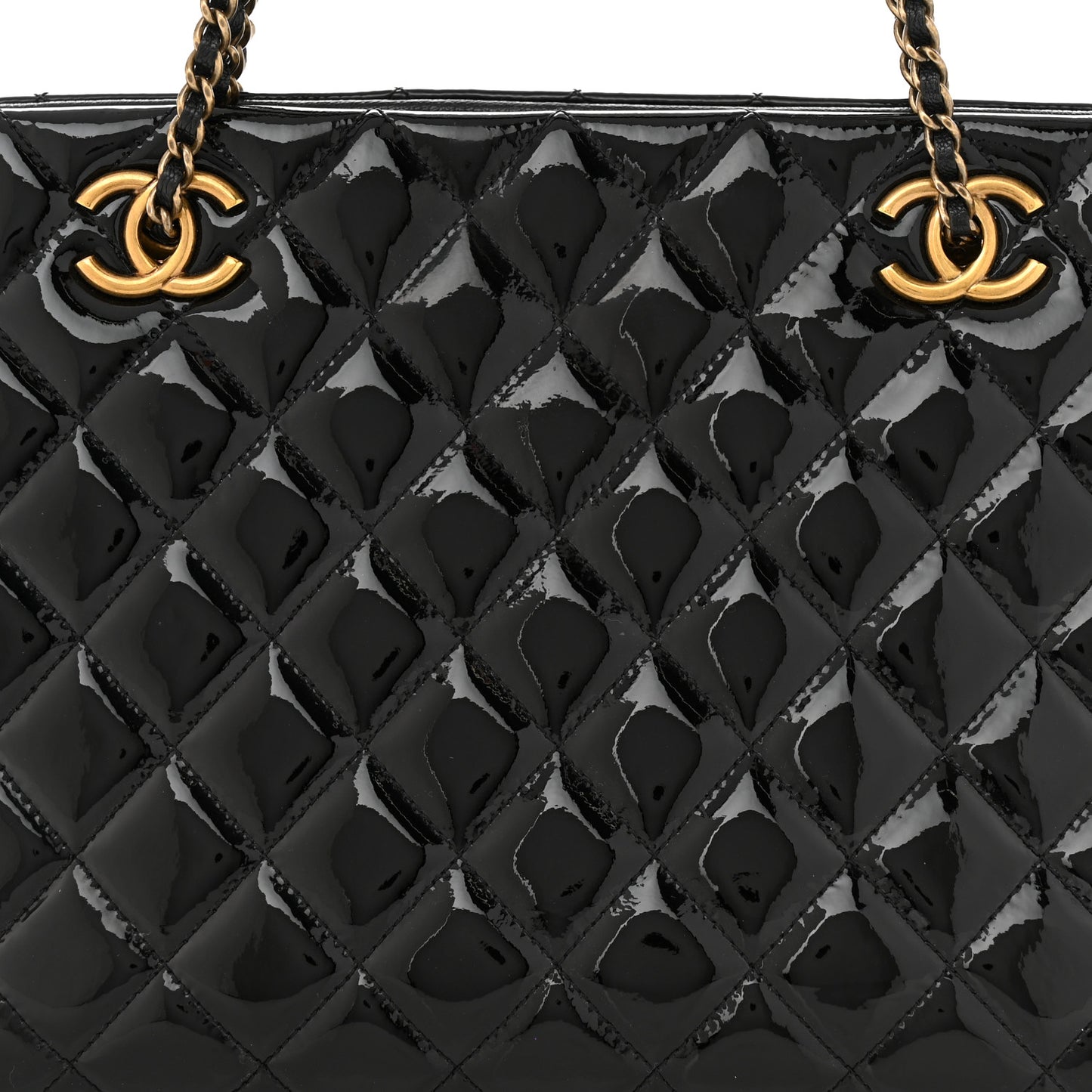 Patent Goatskin Quilted Small CC Eyelet Tote Black