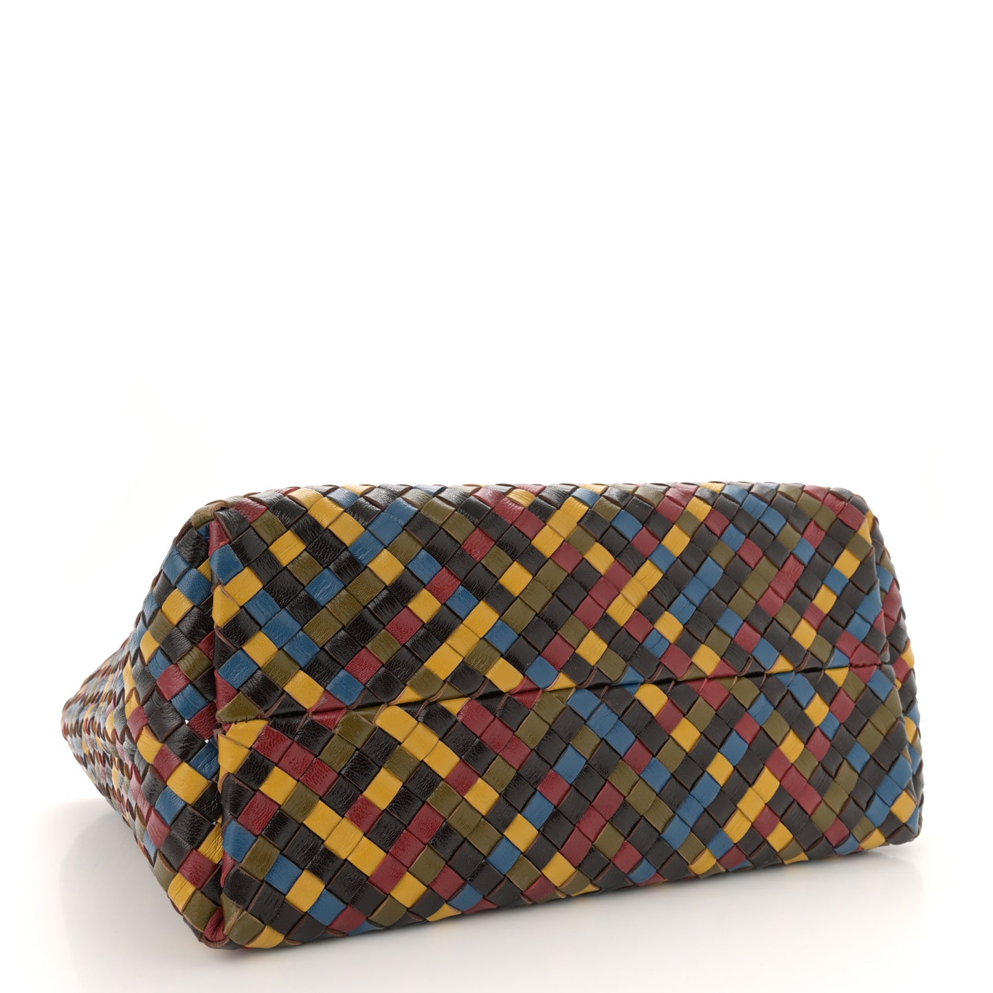 Shiny Goatskin Intrecciato Small Cabat Multicolor