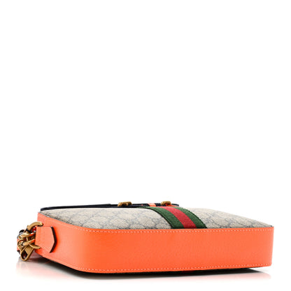 Gucci GG Supreme Monogram Textured Dollar Calfskin Web Ophidia Wristlet Shoulder Bag Beige Ebony Orange 4 of 11