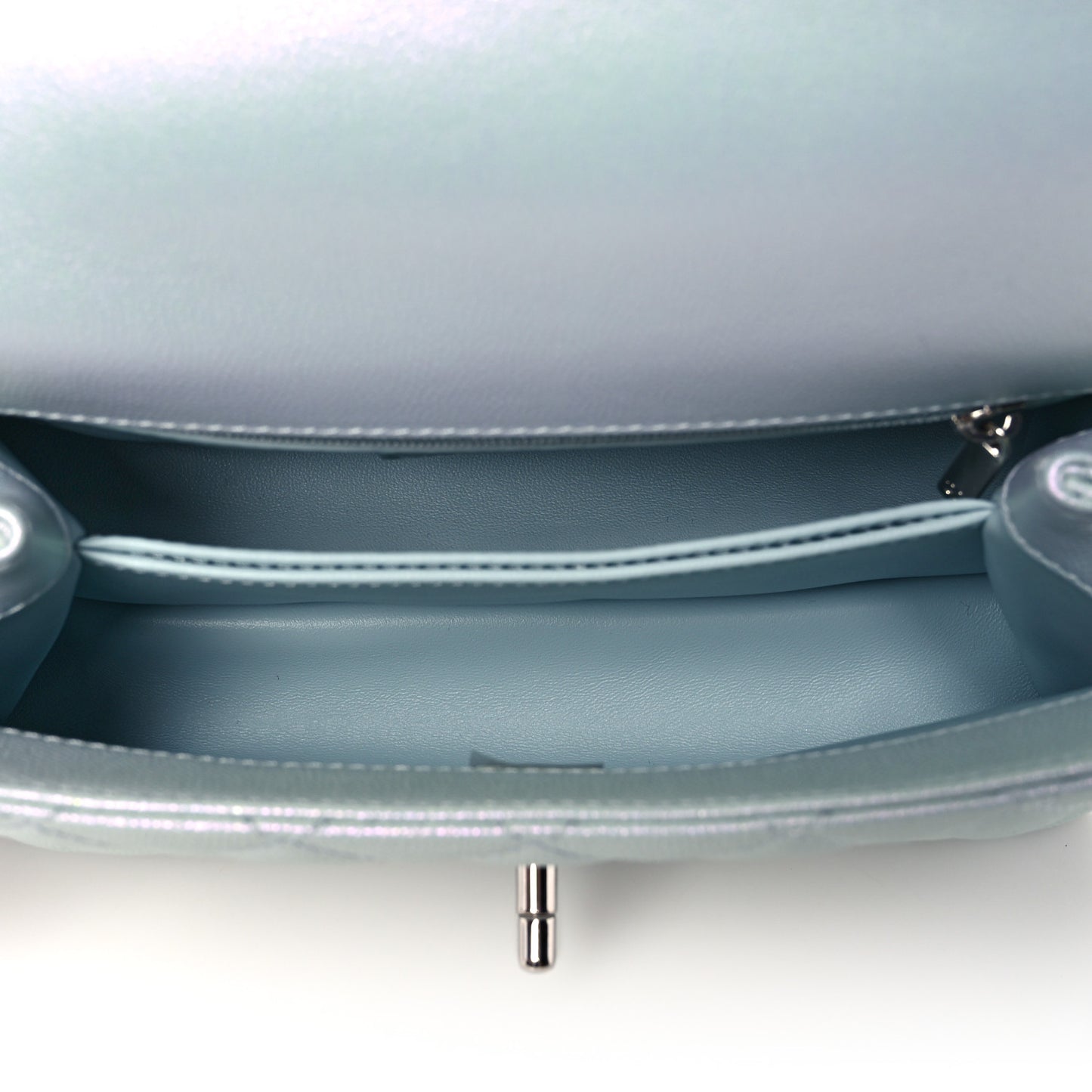 Iridescent Caviar Quilted Mini Coco Handle Flap Light Blue