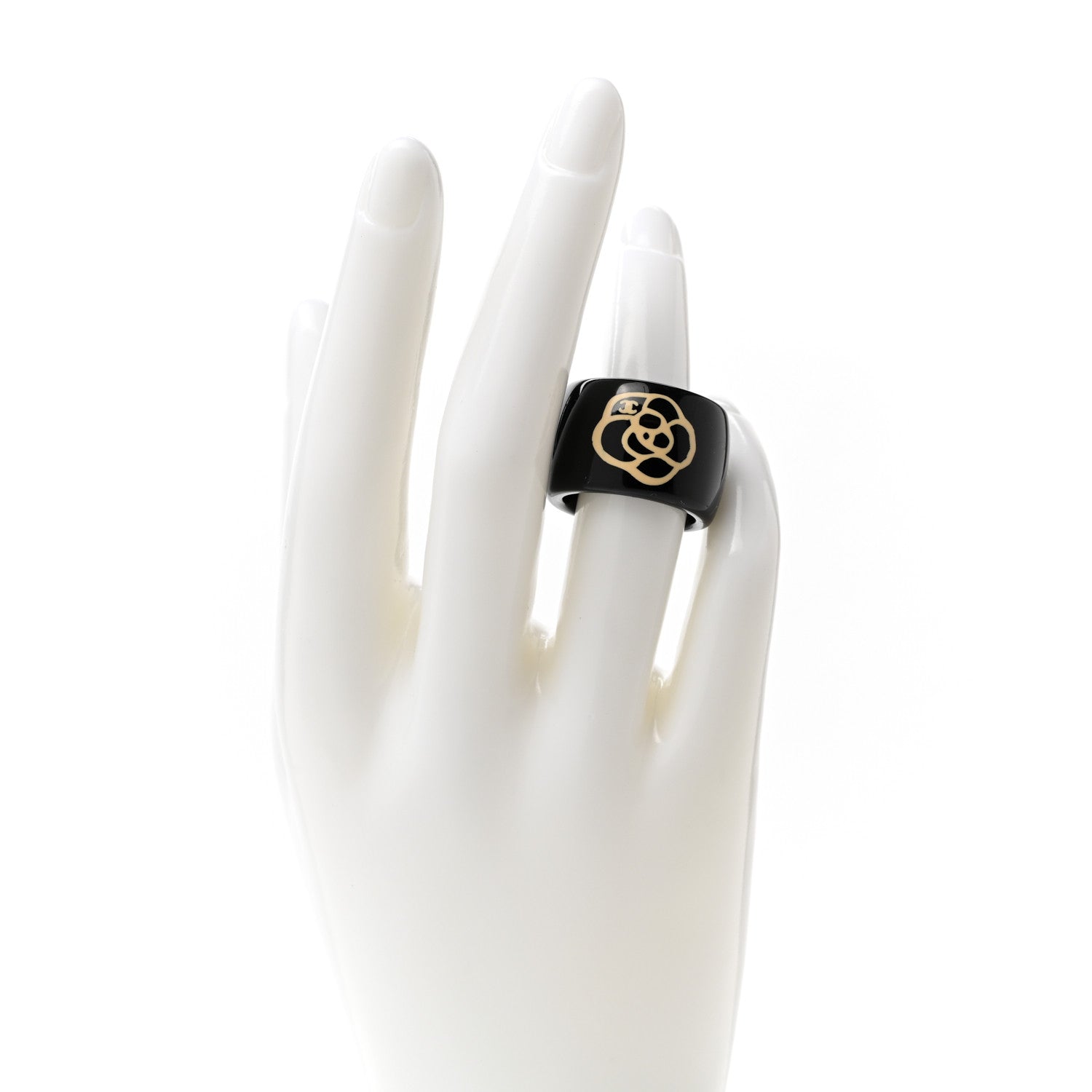 Chanel Resin CC Camellia Ring 54 7 Black 2 of 4