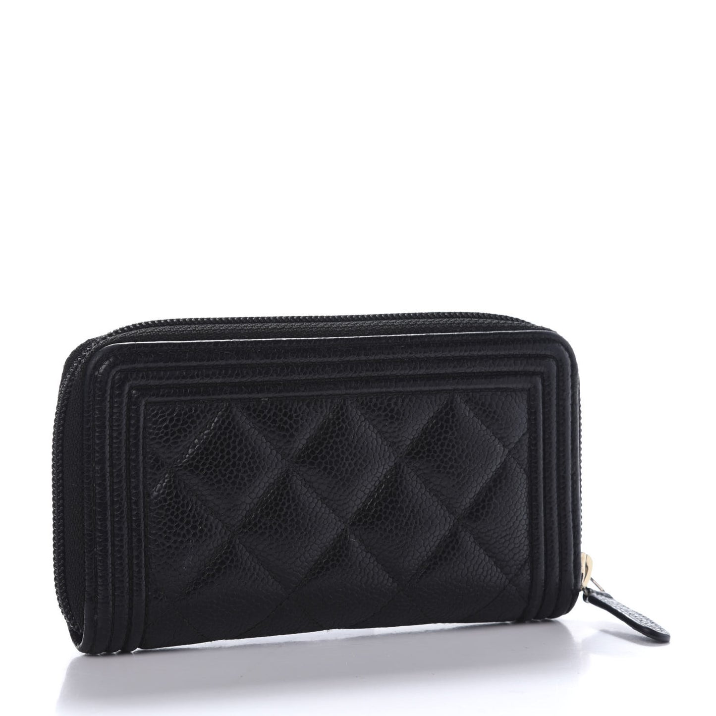Caviar Quilted Small Boy Zip Around Wallet Black