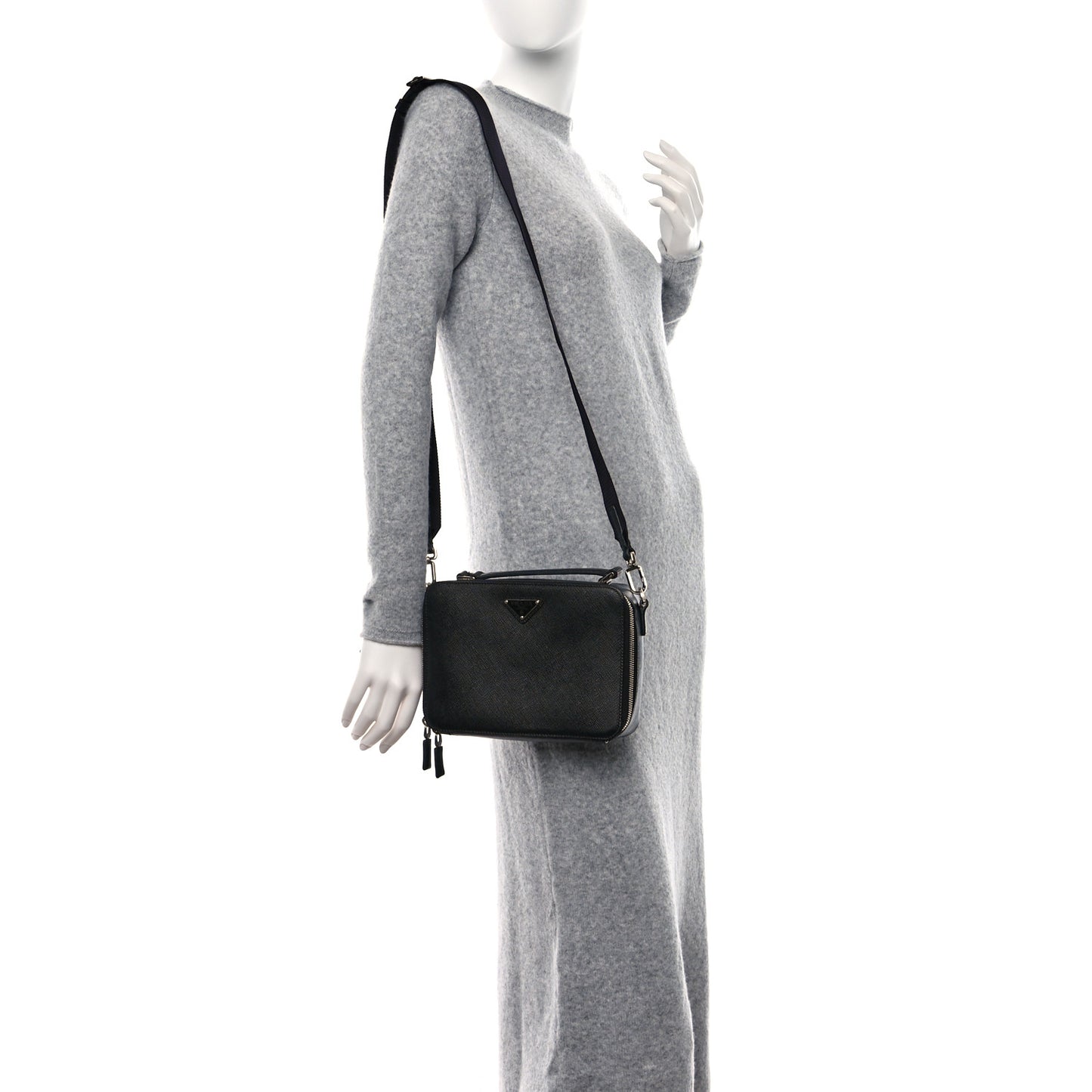 Saffiano Travel Medium Brique Crossbody Bag Black