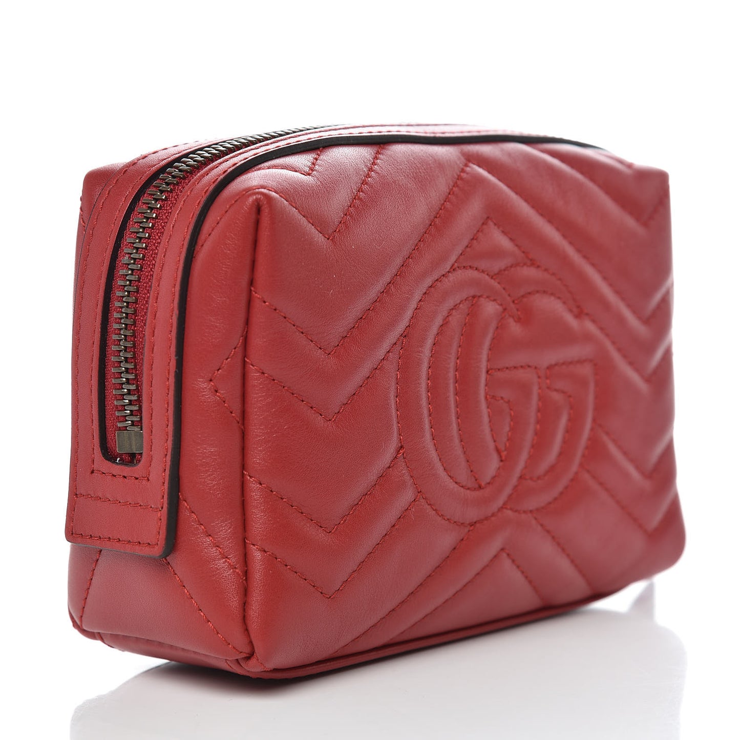 Calfskin Matelasse GG Marmont Cosmetic Case Hibiscus Red