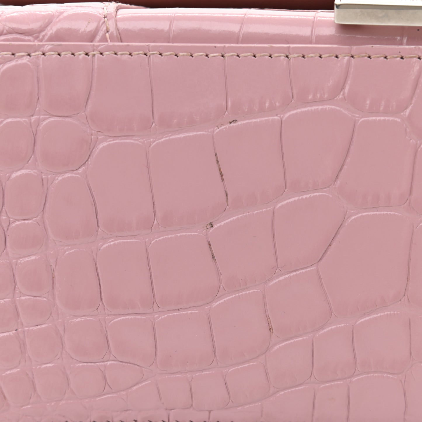 Shiny Calfskin Crocodile Embossed Small Hourglass Top Handle Bag Powder Pink
