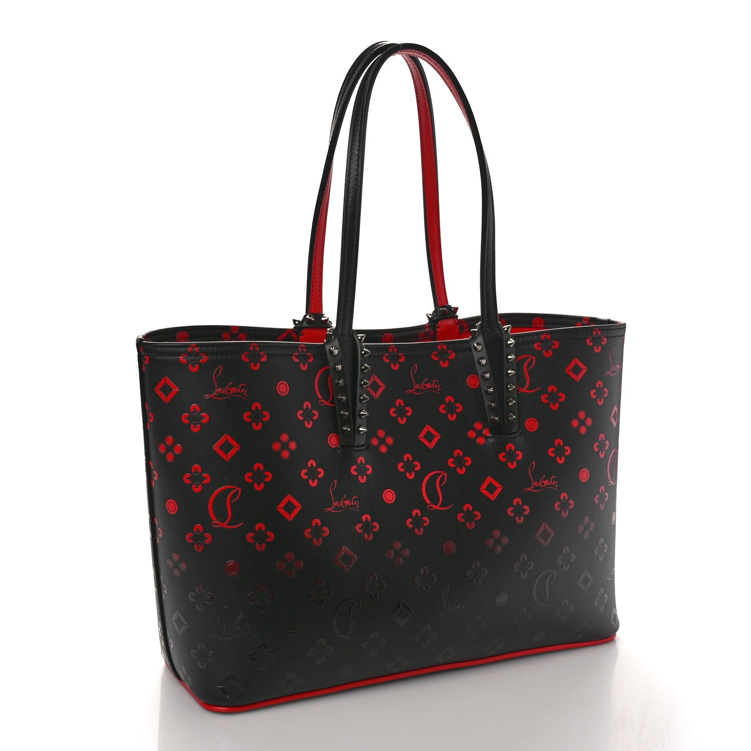 Christian Louboutin Perforated Calfskin Degrade Loubinthesky East West Cabata Tote Black Red 3 of 13