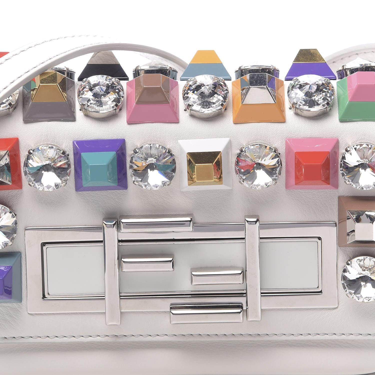 Fendi Vitello Dolce Calf Hair Studded Mini 3Baguette Shoulder Bag White 10 of 10