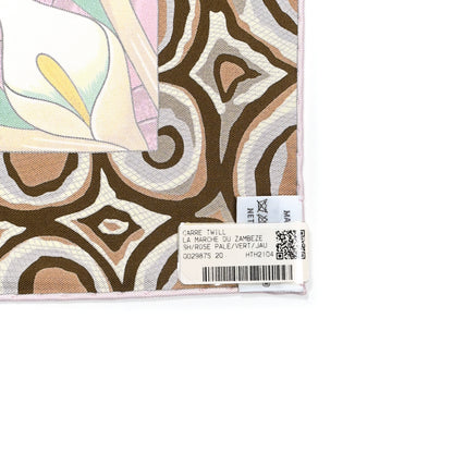 Hermes Silk La Marche Du Zambeze Scarf 90 Rose Pale Vert Jaune 6 of 6