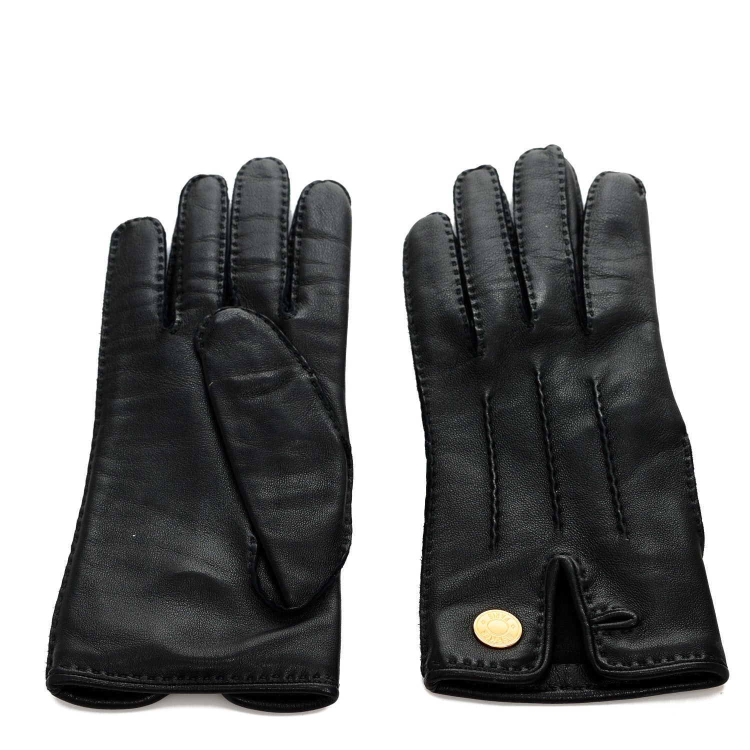 Hermes Lambskin Clous De Selle Gloves 7 Black 2 of 4
