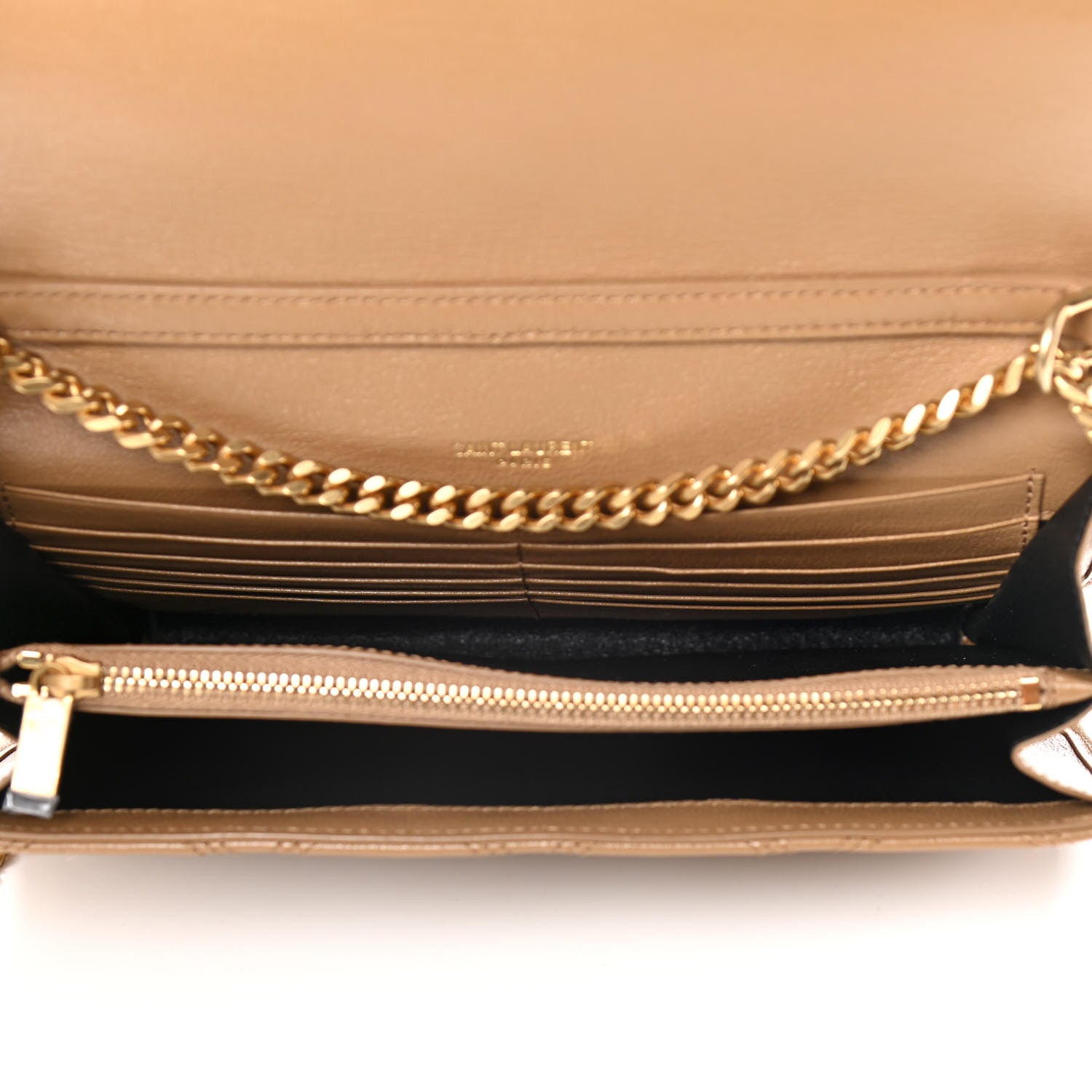 Saint Laurent Lambskin Diamond Quilted Becky Chain Wallet Gold Sand 5 of 14