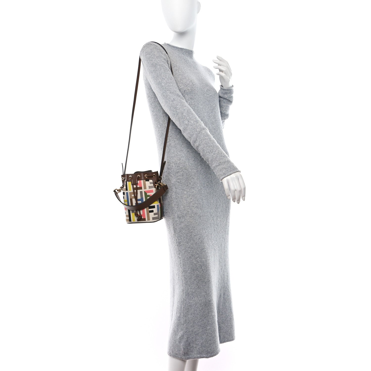 Fendi Kuban Canvas Vitello King F is Fendi FF Embroidered Mini Mon Tresor Bucket Bag Multicolor Cuoio 2 of 11