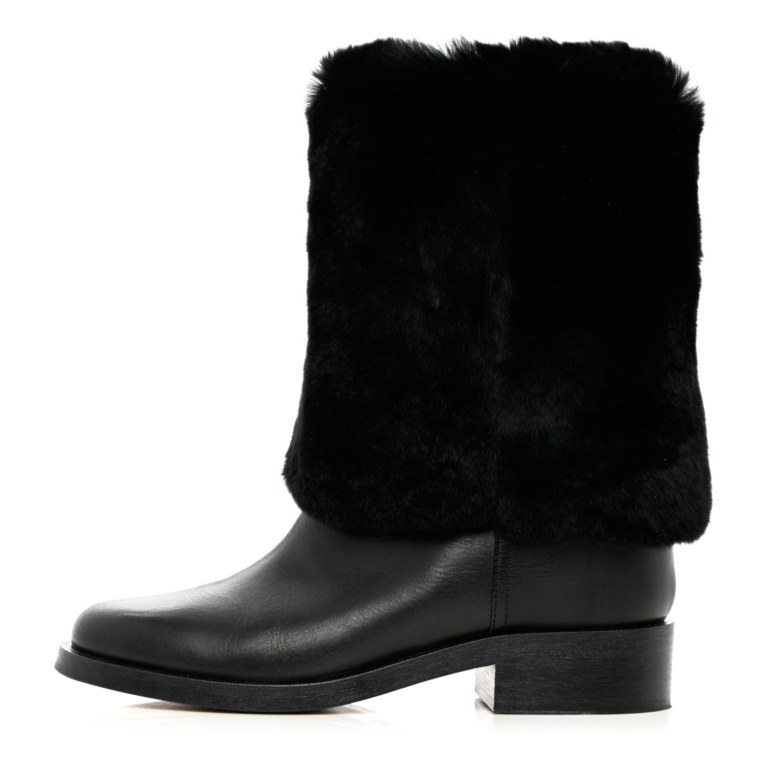 Chanel Fur Calfskin Fold Over Short Boots 39 Black 1 of 9
