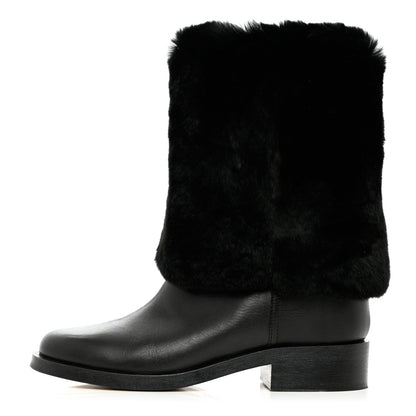 Chanel Fur Calfskin Fold Over Short Boots 39 Black 1 of 9
