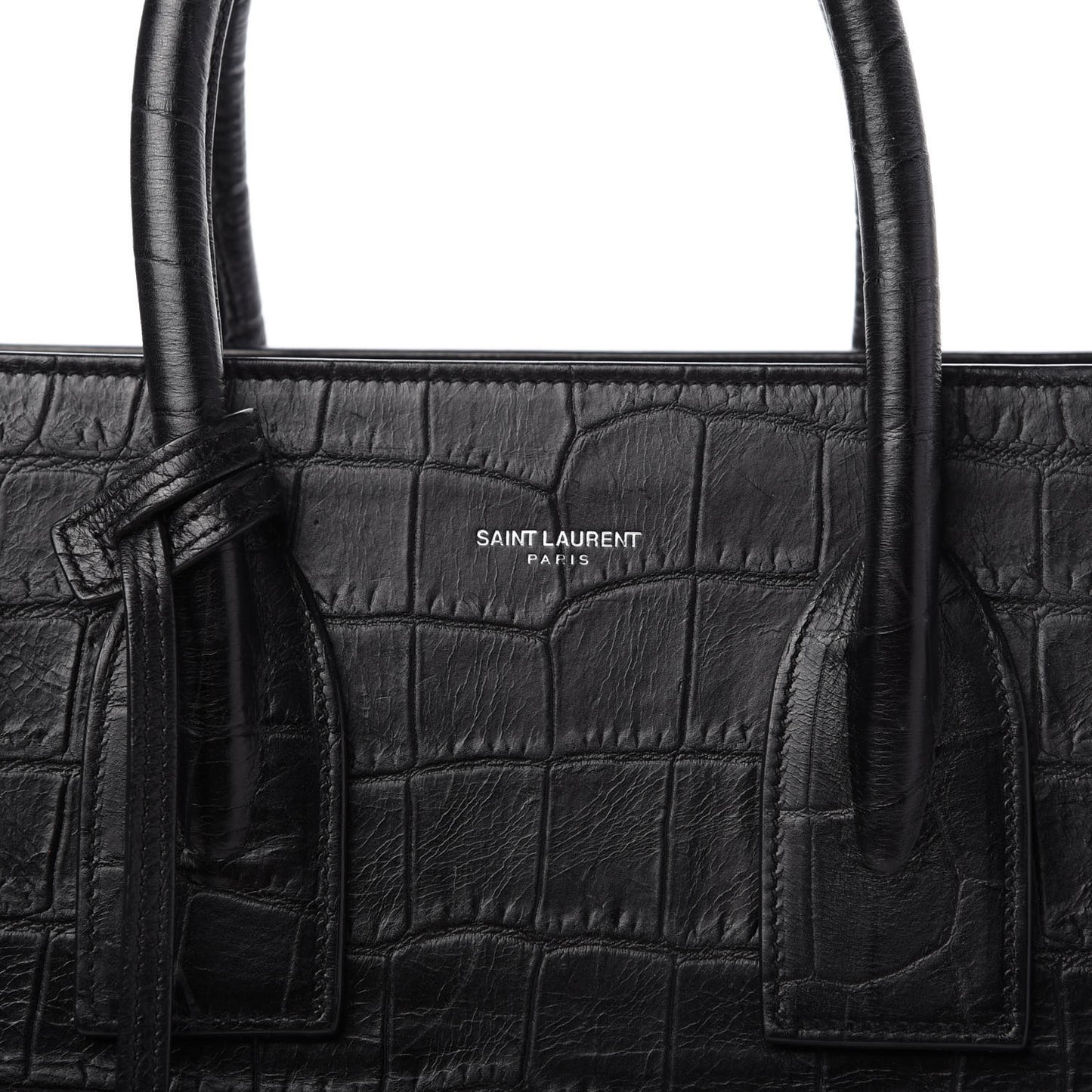 Calfskin Crocodile Embossed Small Sac de Jour Black