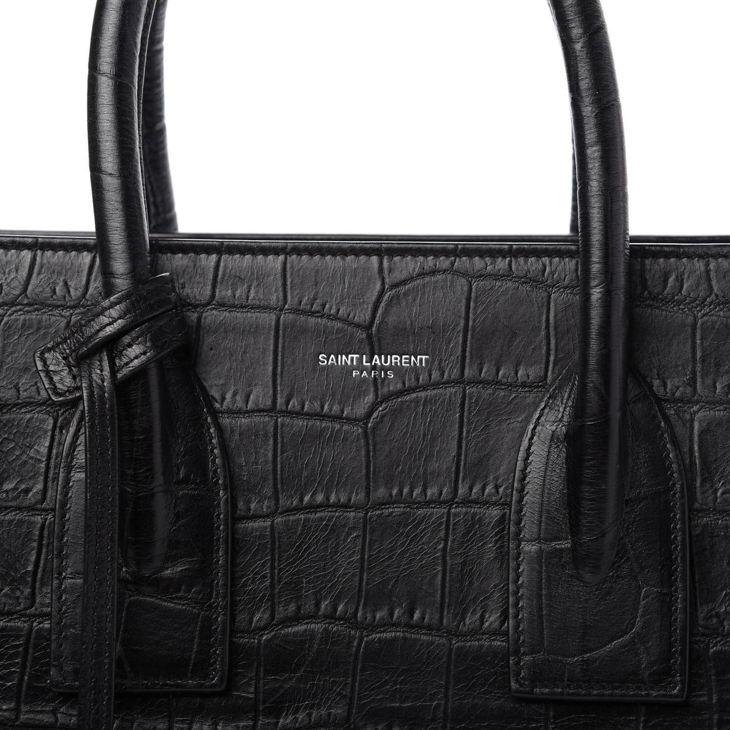 Saint Laurent Calfskin Crocodile Embossed Small Sac de Jour Black 9 of 11