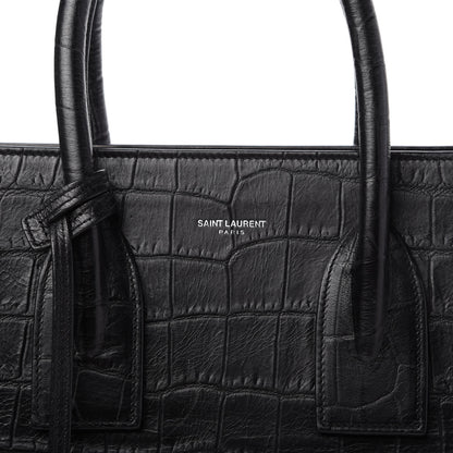 Saint Laurent Calfskin Crocodile Embossed Small Sac de Jour Black 9 of 11