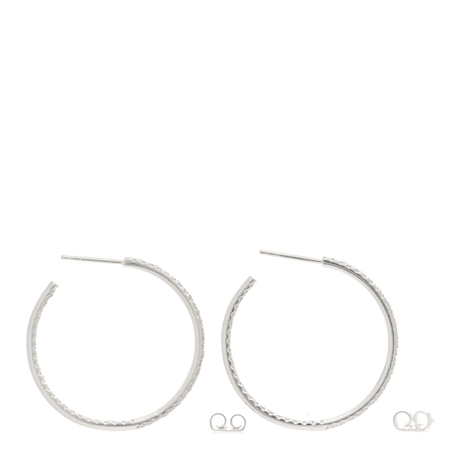Roberto Coin 18K White Gold Diamond Large Hoop Earrings 3 of 4