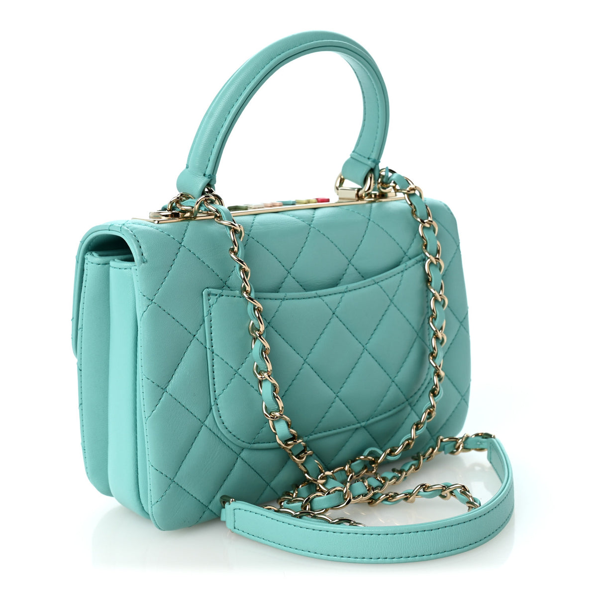 Lambskin Quilted Small Trendy CC Flap Dual Handle Bag Turquoise