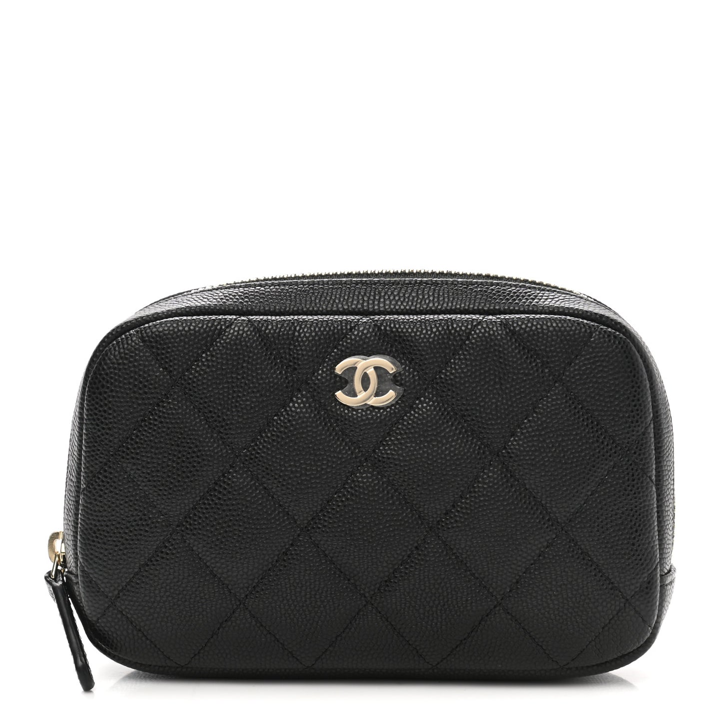 Caviar Quilted Small Curvy Pouch Cosmetic Case Black