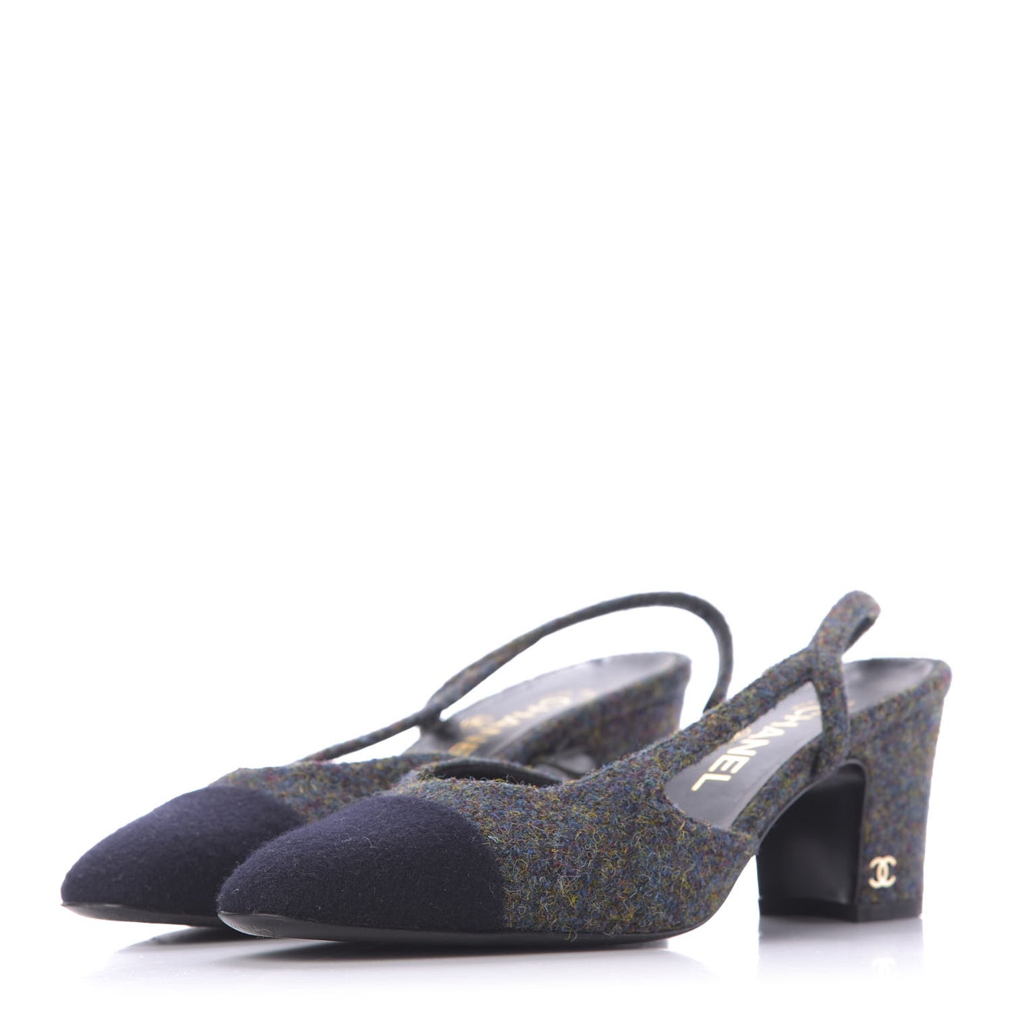Wool Cap Toe CC Slingback Pumps 38 Black Dark Grey