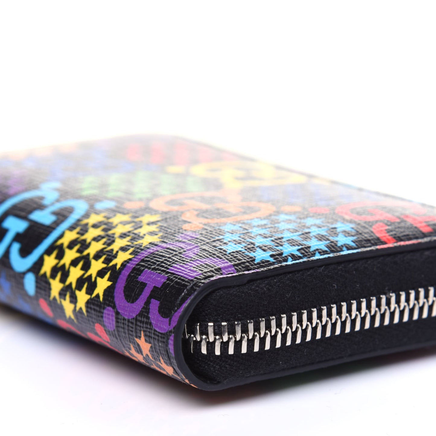 GG Supreme Monogram Psychedelic Zip Around Card Case Wallet Black