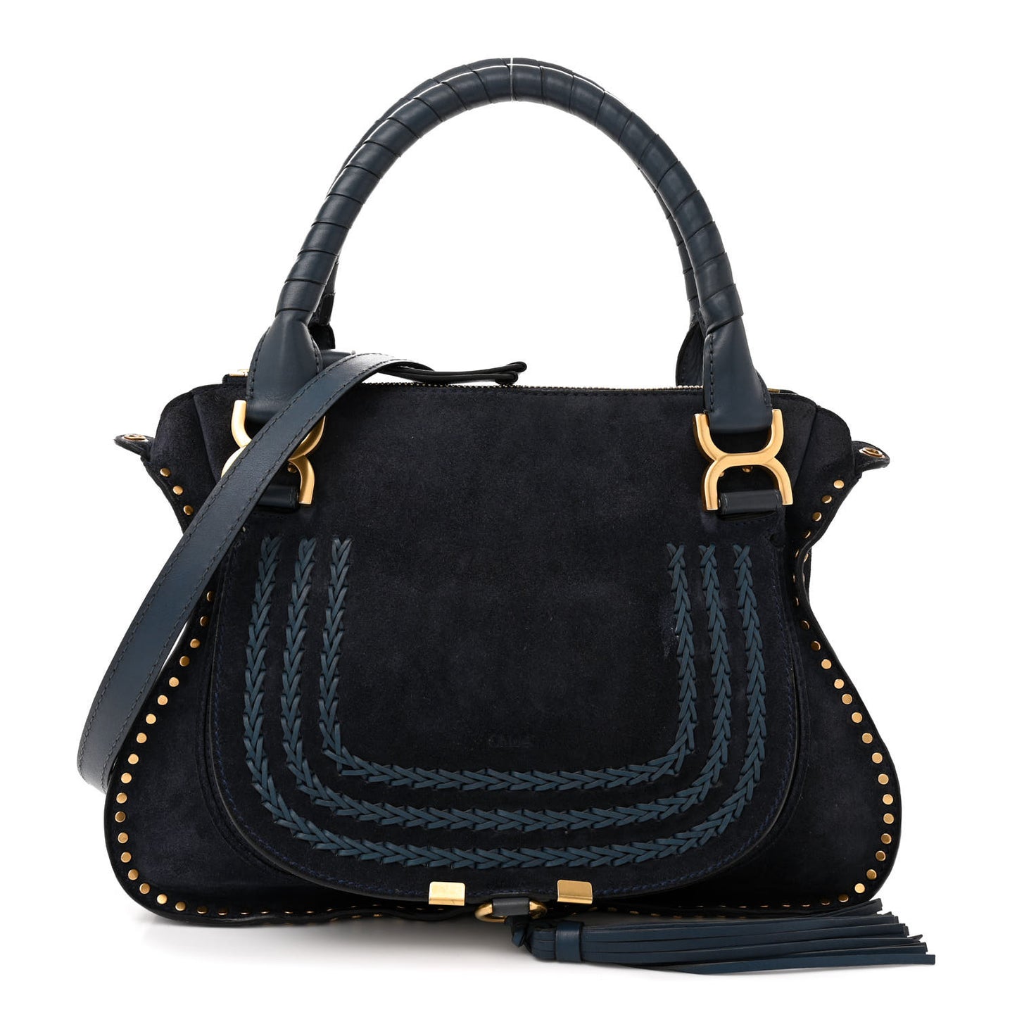 Suede Calfskin Braided Medium Marcie Satchel Navy