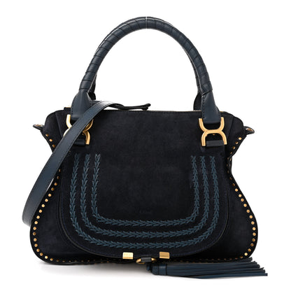 Chloe Suede Calfskin Braided Medium Marcie Satchel Navy 1 of 15