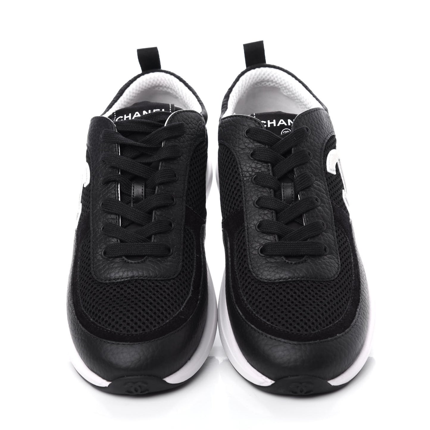 Calfskin Mesh Lycra Suede Womens Logo Sneakers 40.5 Black