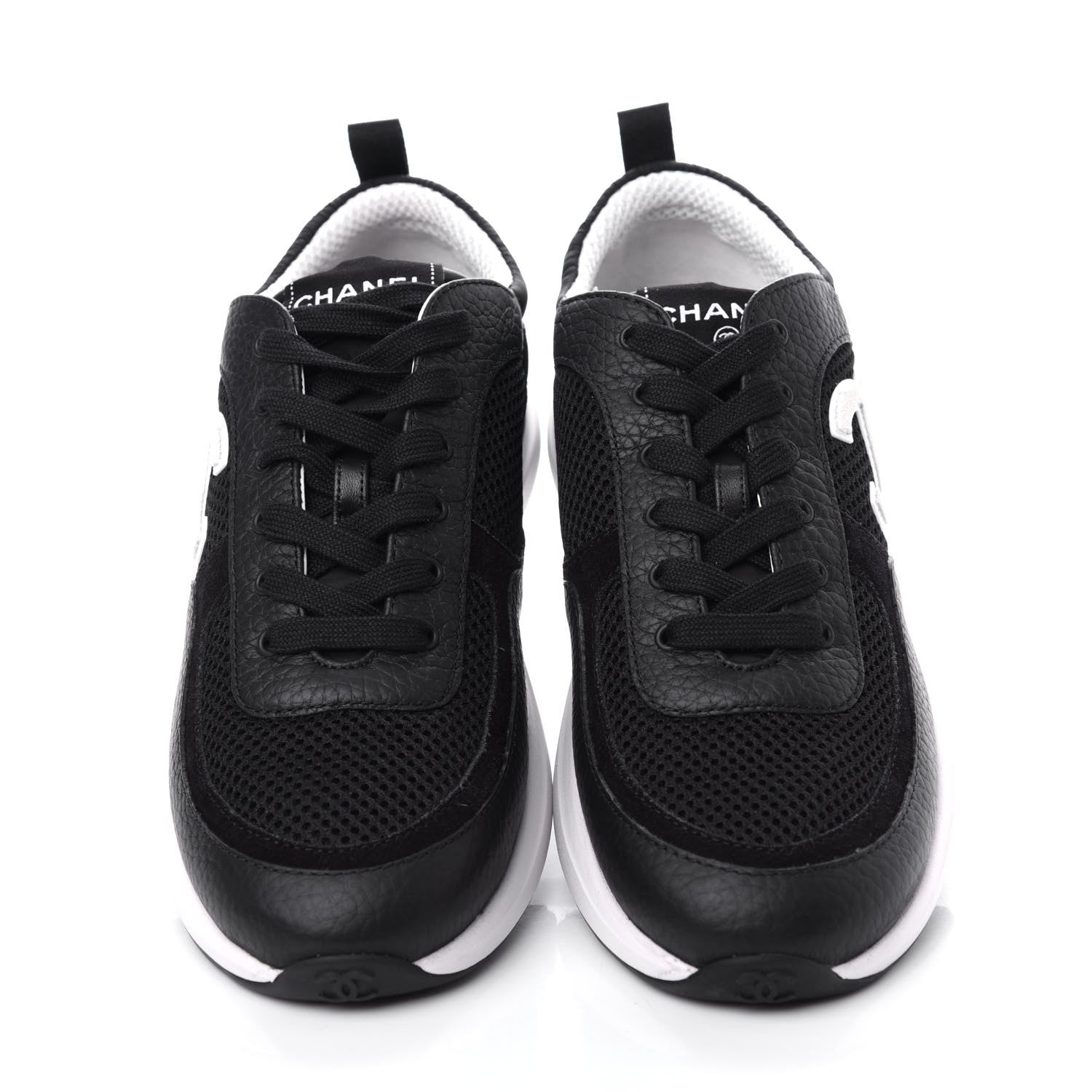 Chanel Calfskin Mesh Lycra Suede Womens Logo Sneakers 40.5 Black 5 of 13