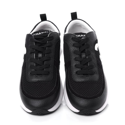 Chanel Calfskin Mesh Lycra Suede Womens Logo Sneakers 40.5 Black 5 of 13