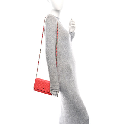 Chanel Lambskin Quilted Wallet On Chain WOC Coral 2 of 12