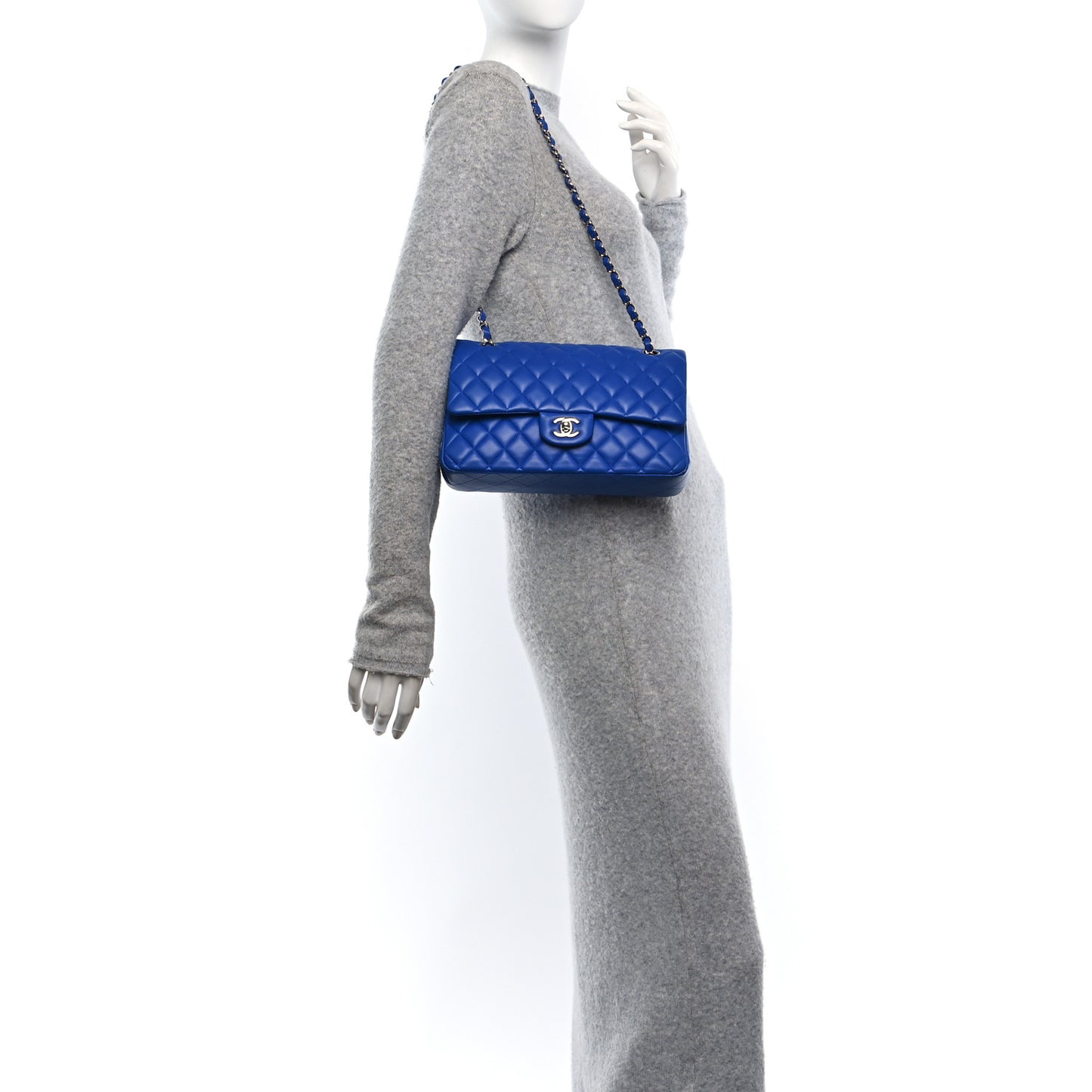 Lambskin Quilted Medium Double Flap Blue