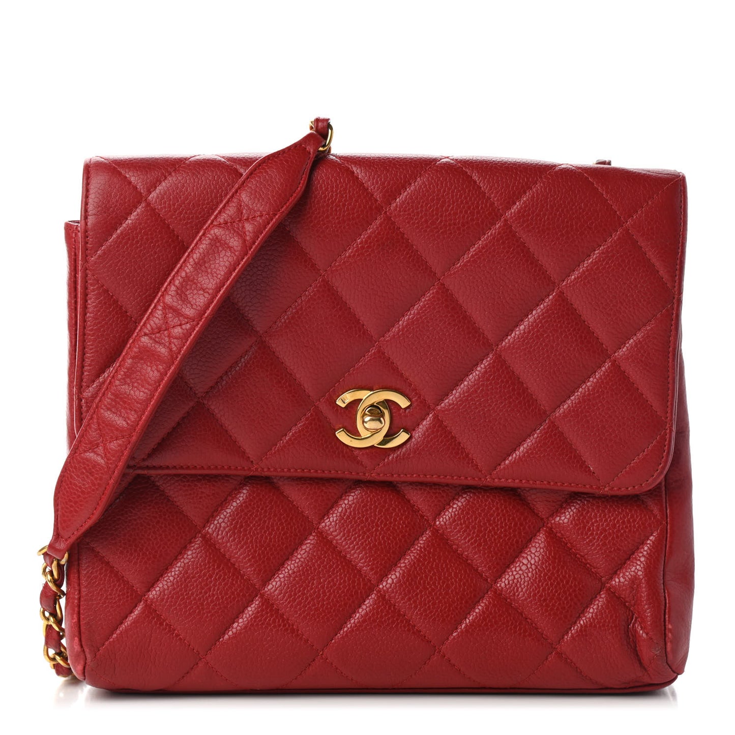 Caviar Quilted Small Single Flap Red