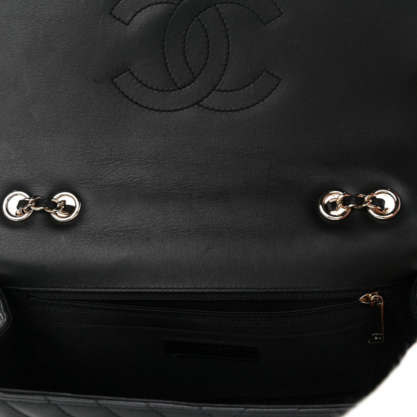 Calfskin Chevron Quilted Medium Statement Flap Black