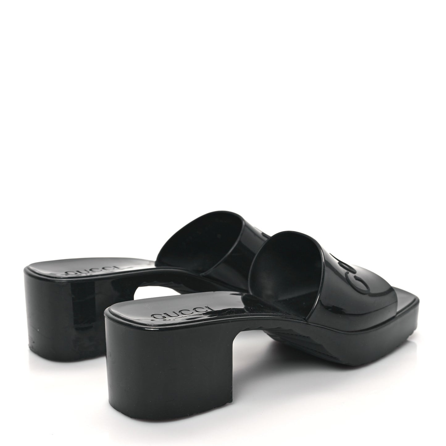 Rubber Gucci Logo Womens Platform 20/60mm Slide Sandals 40 Black