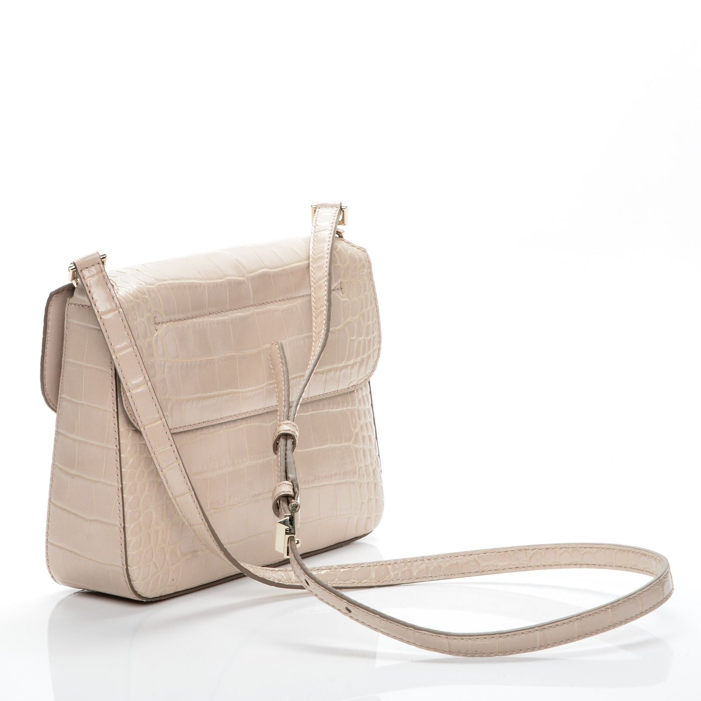 Calfskin Crocodile Embossed Small Nobile Shoulder Bag Nude Pink