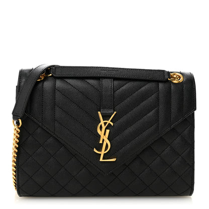 Saint Laurent Grain De Poudre Textured Mixed Matelasse Triquilt Medium Monogram Satchel Black 1 of 9