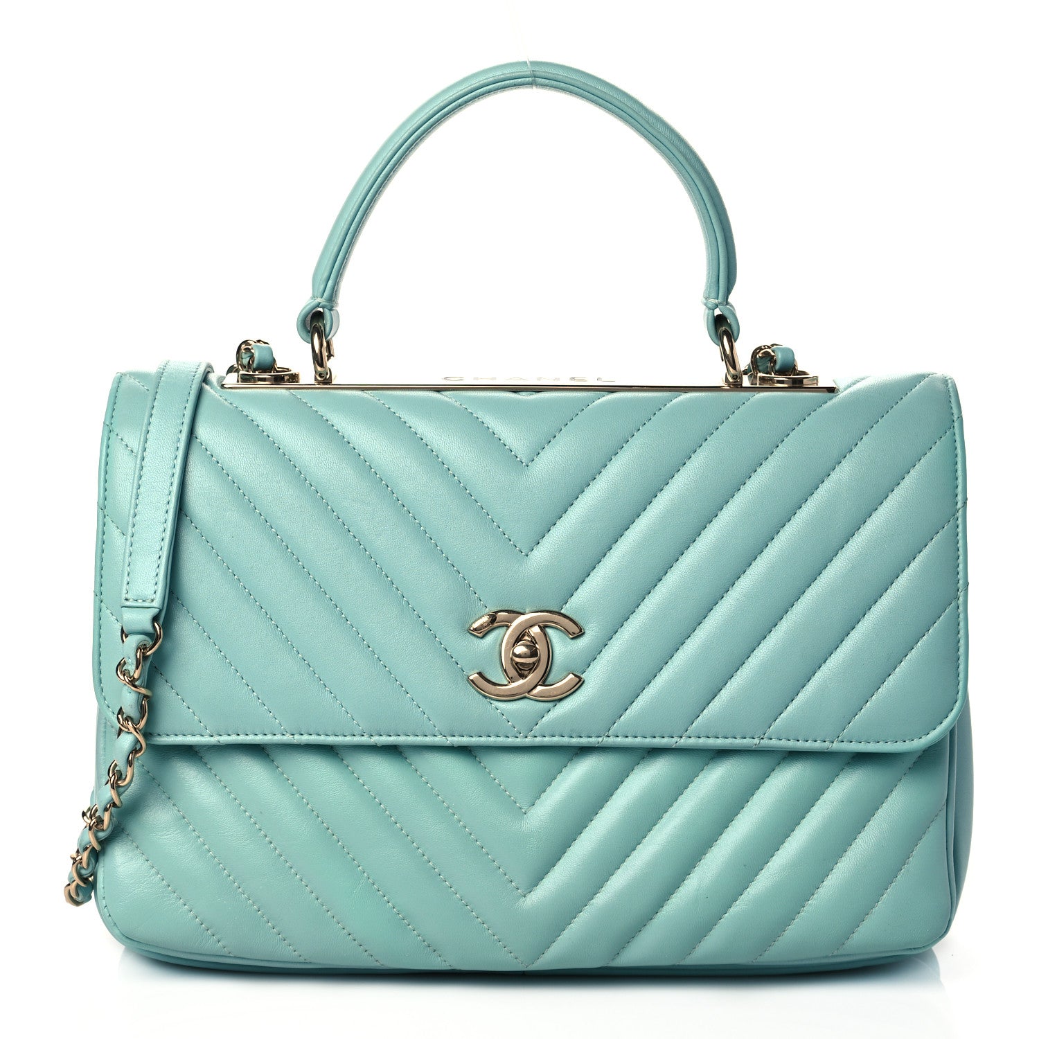 Chanel Lambskin Chevron Quilted Medium Trendy CC Dual Handle Flap Bag Mint Green 1 of 10