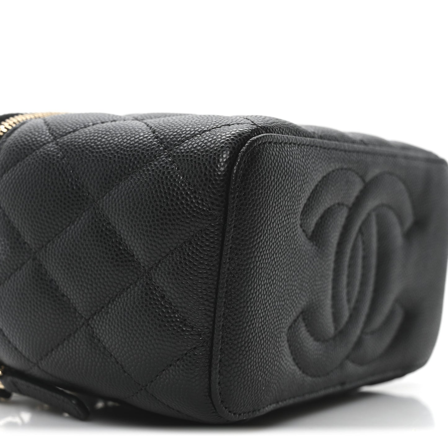 Caviar Quilted Small Vanity Case With Chain Black