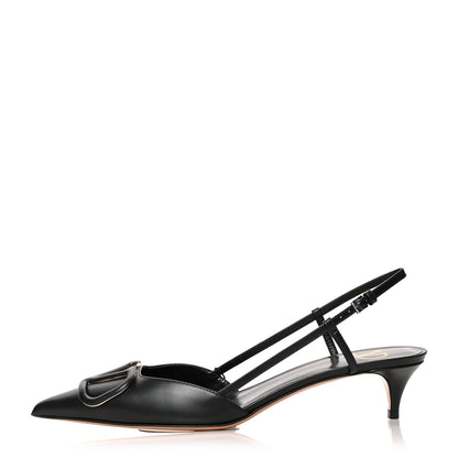 Valentino Garavani Calfskin Tonal Vlogo Slingback Pumps 38 Black 1 of 8