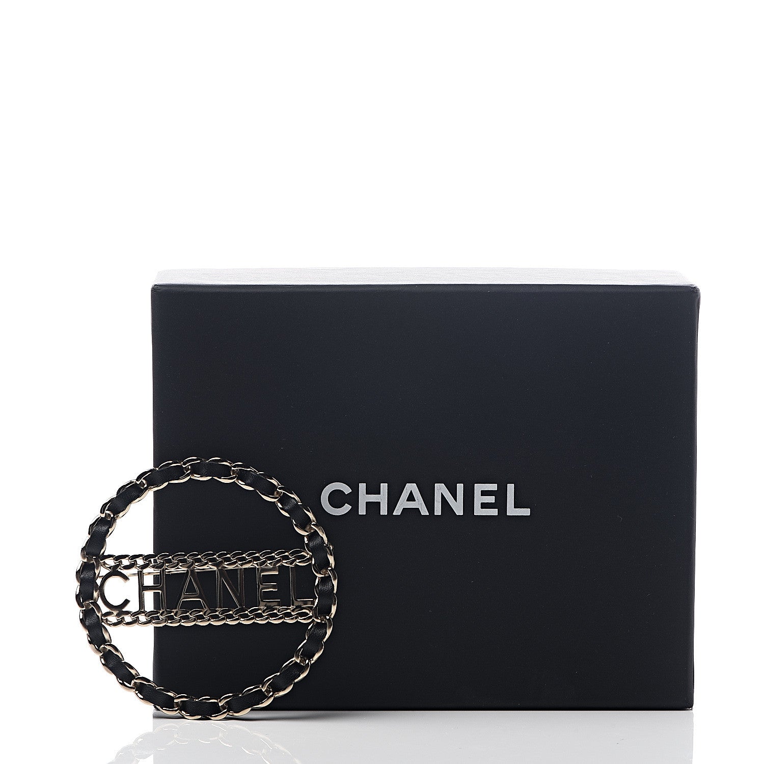 Chanel Lambskin Chain Logo Brooch Black Gold 4 of 4