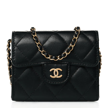 Chanel Lambskin Quilted Flap Card Holder On Chain Black 1 of 11