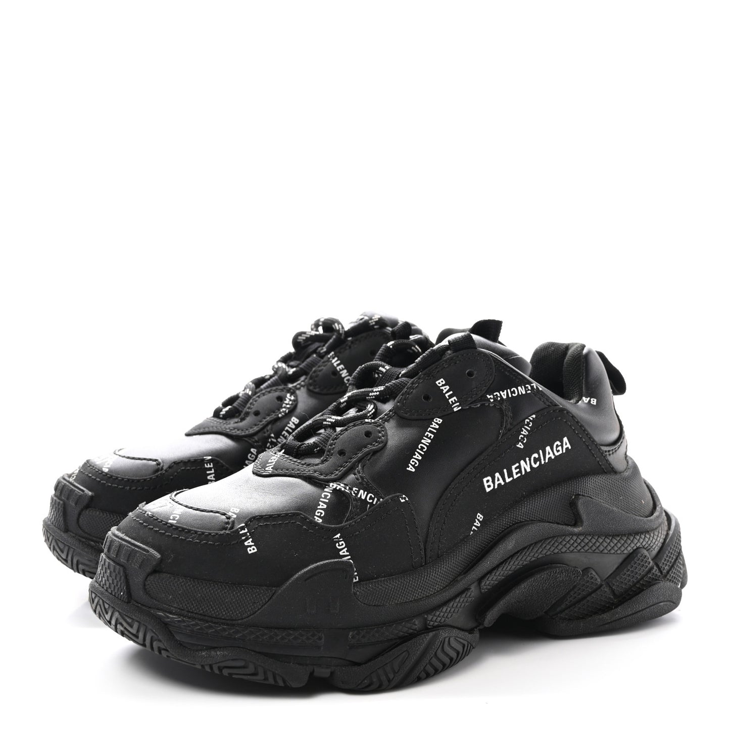 Technical Fabric Allover Logo Womens Triple S Sneakers 37 Black White