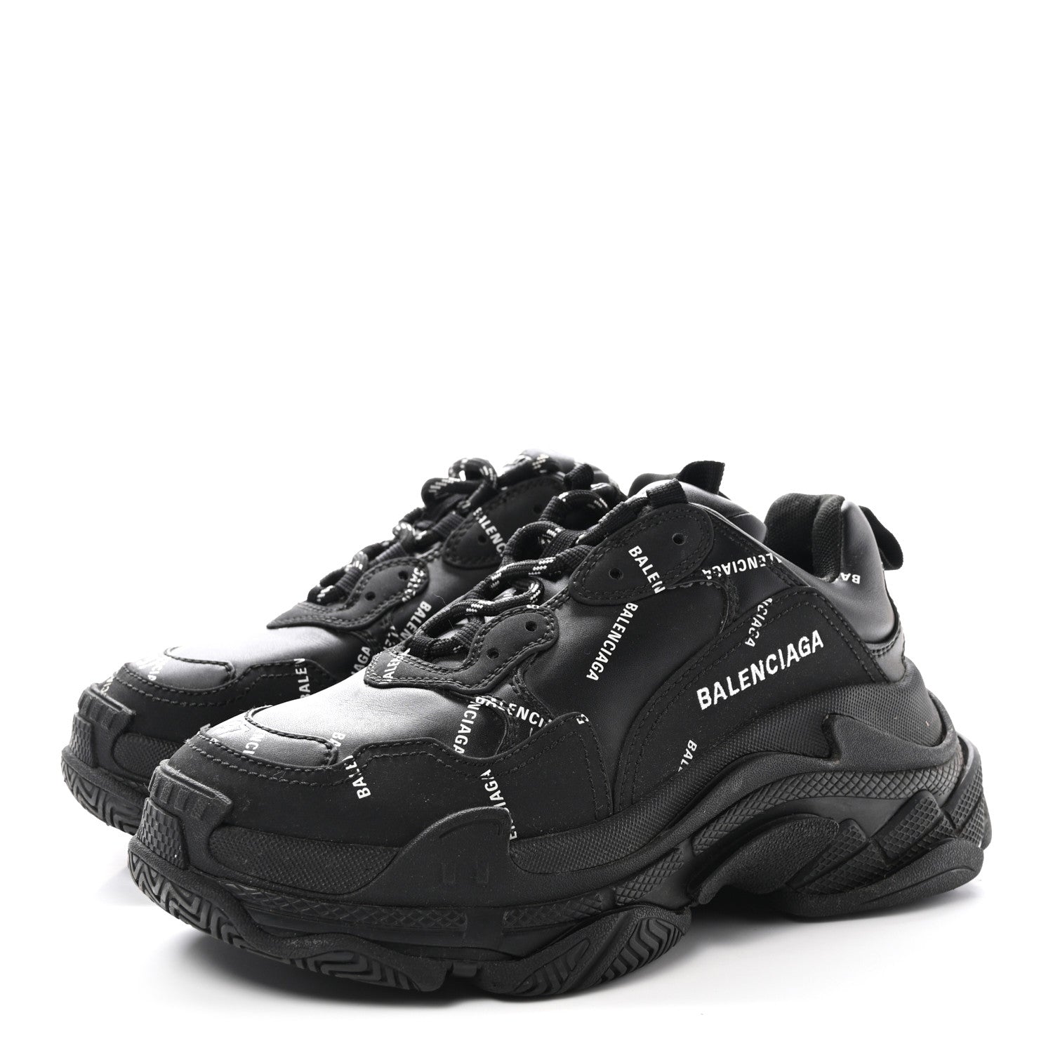 Balenciaga Technical Fabric Allover Logo Womens Triple S Sneakers 37 Black White 4 of 9