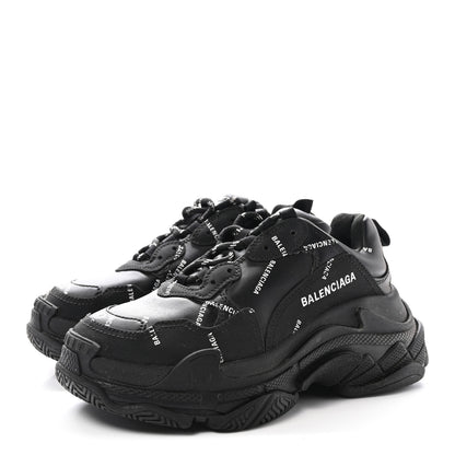 Balenciaga Technical Fabric Allover Logo Womens Triple S Sneakers 37 Black White 4 of 9